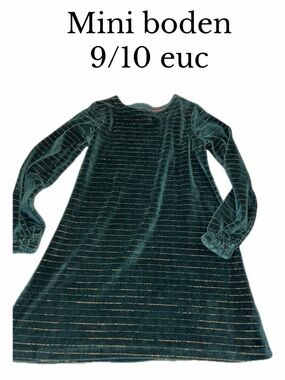 Mini boden 9/10 velvet velour green gold striped dress